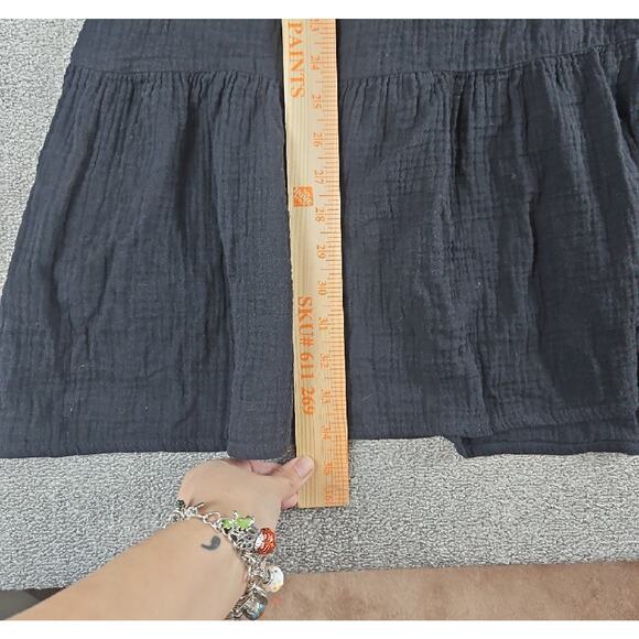 Saks Fifth Avenue Women’s XS Black Cotton Tiered Midi Dress Boho Puff Sleeve - Picture 7 of 9